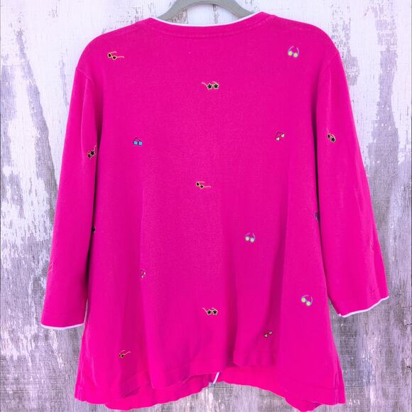 Vintage C. J. Banks Cardigan Beachy GrannyCore GrandmaBeach Hot Pink Women's 2X - Picture 5 of 10
